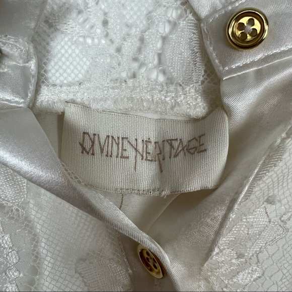 Divine Heritage Satin Lace Inset Ruffle Blouse White Long Sleeve Button Down Top - Picture 4 of 9